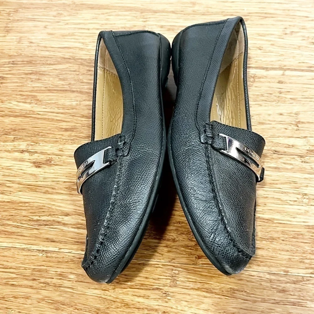 Coach Olympia Cross Grain Leather Black Slip-On Driving Loafers Shoes. Size 10